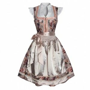 New XS Oktoberfest Pink Mauve Floral Dirndl Dress Bavarian German Trachten